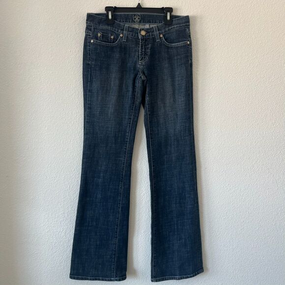 Bebe Y2K Vintage Womens Low Rise Jeans Size 6 / 28x33 Carmen Bootcut Dark wash - Picture 1 of 6